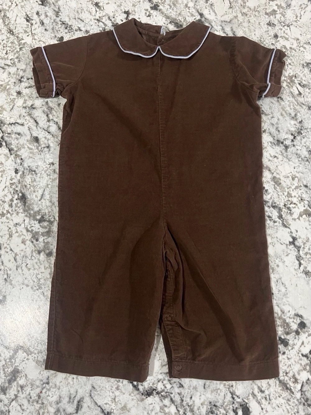 Kelly's Kids Brown Corduroy Romper with Blue Piping